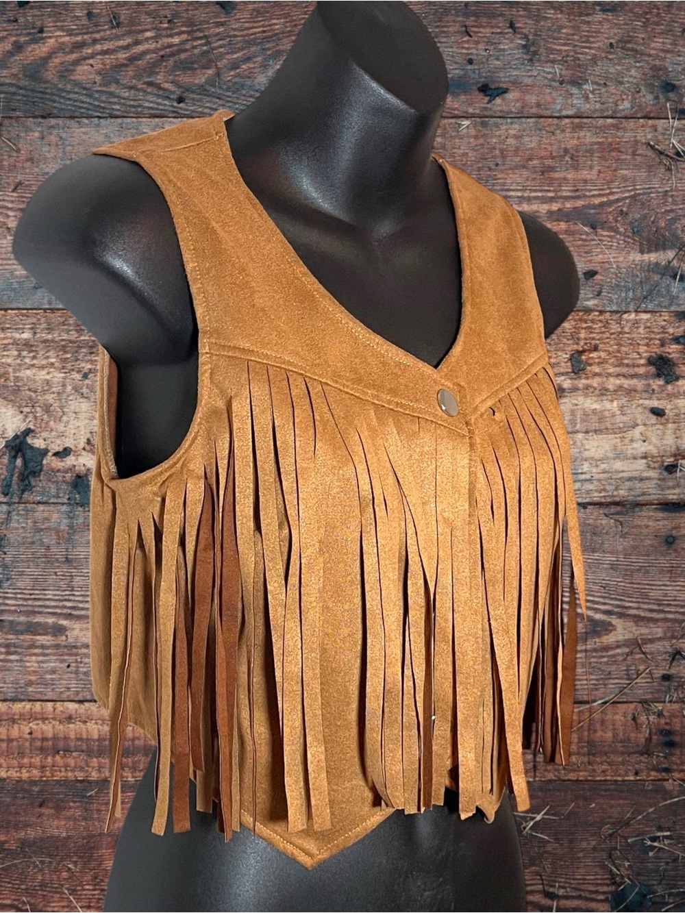 Fringe Faux Suede Cropped Vest - Brown Size Small - Picture 9 of 14